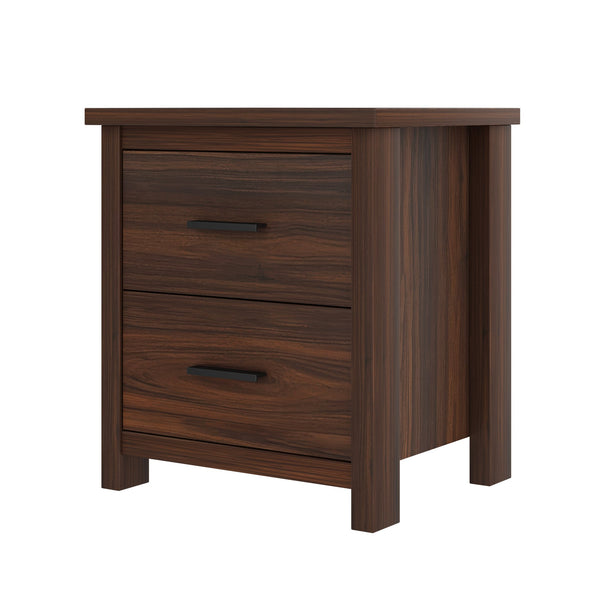 English Elm 4PCS Queen Bedroom Set with Storage Headboard & Built‑In Charging Station, 2 Nightstands, Dresser Walnut 54.25 L x 18.75 W x 9.25 H N733S307937W