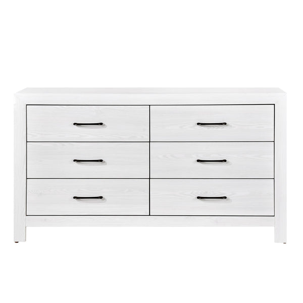 English Elm Eby Six Drawer Wide Dresser White Finish Black Nickel Hardware Bedroom Storage B056P416879