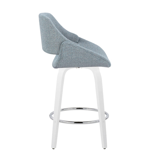 English Elm Fixed-height Swivel Counterstools with Blue Patterned Upholstery White Legs Set of 2 B202S01820