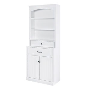 English Elm White Bathroom Storage Cabinet with Zinc Alloy Knobs, Adjustable Shelves, Smooth Drawers & Open Shelves for Organized, Durable MDF Storage (78.7" H) N725P252486K