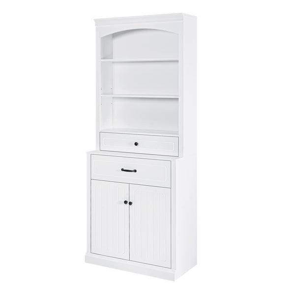 English Elm White Bathroom Storage Cabinet with Zinc Alloy Knobs, Adjustable Shelves, Smooth Drawers & Open Shelves for Organized, Durable MDF Storage (78.7" H) N725P252486K