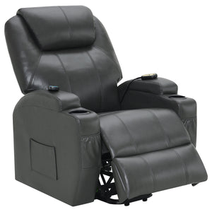 English Elm Rexford Power Lift Recliner Charcoal Grey with Massage, Faux Leather, Heated Seat, Cupholders & Pockets B062P354046