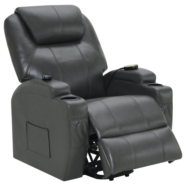 English Elm Rexford Power Lift Recliner Charcoal Grey with Massage, Faux Leather, Heated Seat, Cupholders & Pockets B062P354046