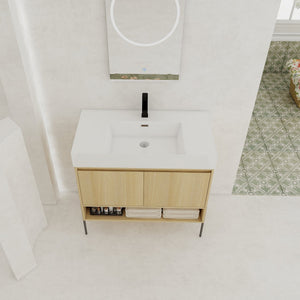 English Elm 36" Bathroom Vanity Combo With Resin Sink, Oak Finish, Stylish Storage & Easy Assembly For Modern Homes W1972S00009