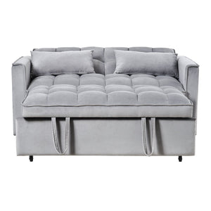 English Elm 3 Convertible Sleeper Sofa Bed Velvet Loveseat Futon with Pull-Out Bed, Adjustable Back, Storage Pockets Cement Grey W2121P179225