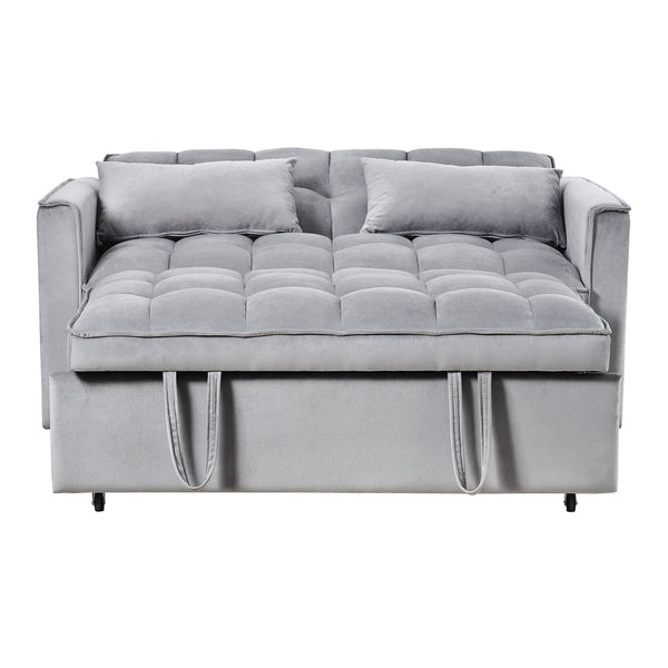 English Elm 3 Convertible Sleeper Sofa Bed Velvet Loveseat Futon with Pull-Out Bed, Adjustable Back, Storage Pockets Cement Grey W2121P179225