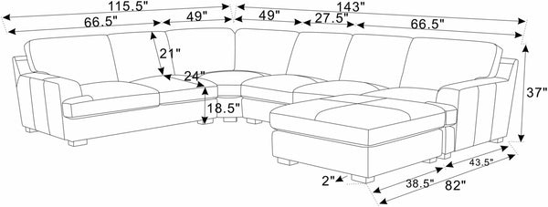 English Elm Leather Match Modular Sectional with Top-grain Upholstery and Flexible Open Plan Seating Ginger B2748S00030