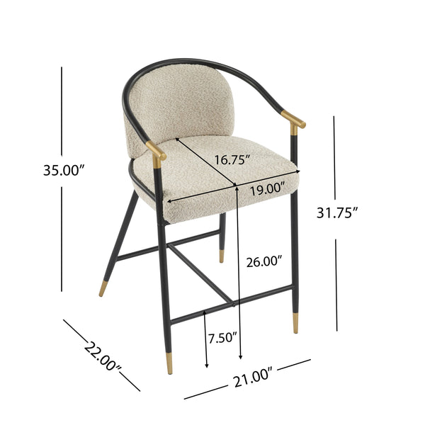 English Elm Christopher Knight Home® - 26" Upholstered Counter Stool Set of 2 with Bouclé Fabric and Iron Frame, Contemporary Comfort and Style Almond,Black+Gold N771P288863V
