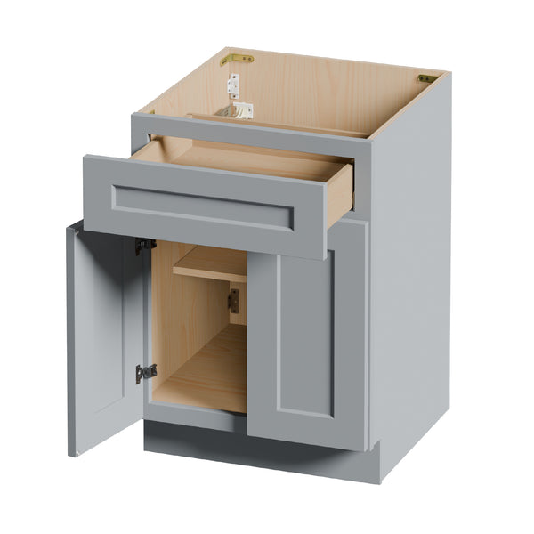 English Elm 24" Gray Shaker Solid Wood Base Cabinet Soft Close Drawer Adjustable Kitchen Bath W5662P465949