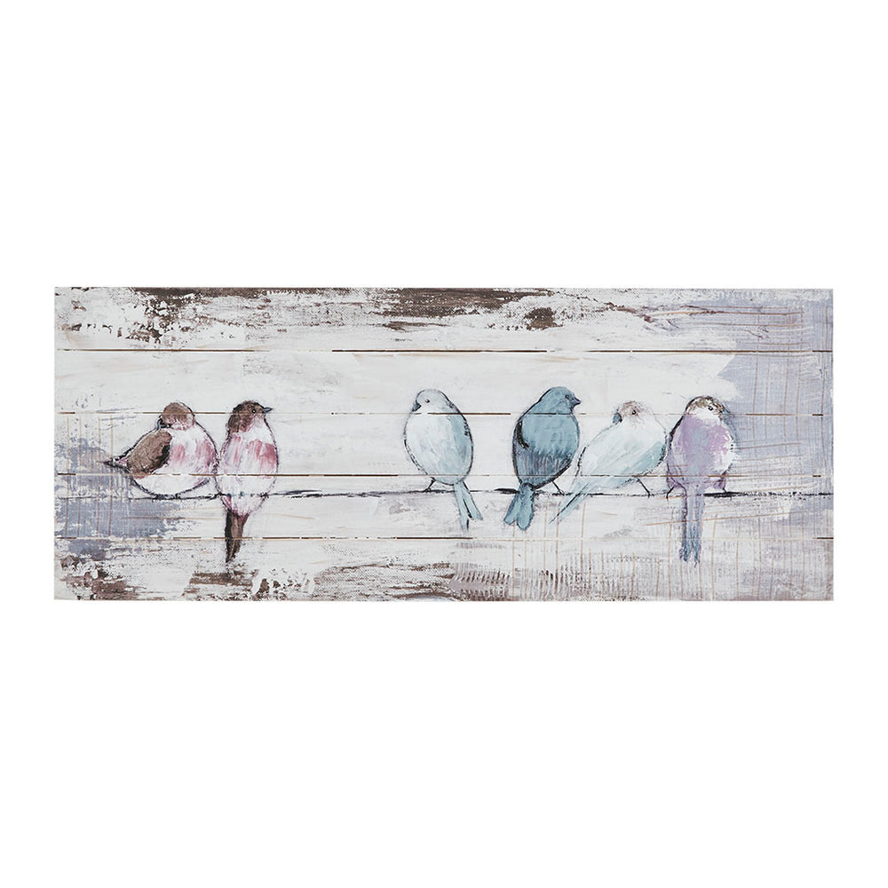 JLA Home Madison Park - Hand Painted Elle Summers Wood Plank Panel - 30x12 Rustic Perched Birds, Neutral Farmhouse Decor MP95B-0217