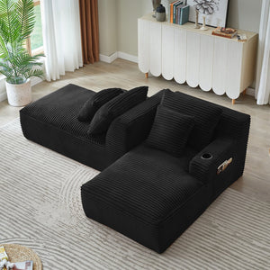 English Elm Compressible Corduroy Sleeper Loveseat with Cupholders Ready in 72 Hours No Assembly Black W2339P411858