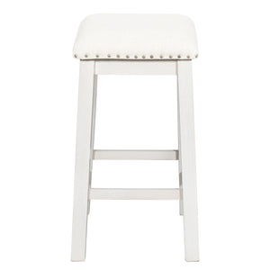 English Elm TOPMAX Counter Height Rustic Farmhouse 5-Piece Dining Set for 4 with Stacked Storage Shelves, Beige Upholstery White SP001134AAK