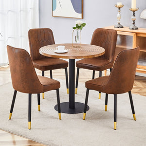 English Elm Table Set: 31.5" Dark Wood Grain Round Dining Table & 4 Brown Tech-Fabric Chairs For Small Spaces W1151S02482-GIGA
