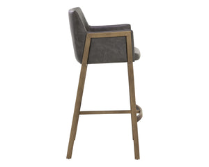 Sunpan Bernadette Stylish Barstool with Antique Brass Frame and Durable Faux Leather for Chic Interiors Kendall Grey