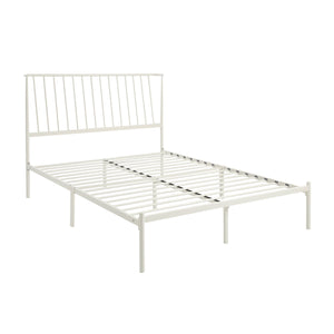 English Elm Metal Queen Platform Bed Matte Powder Coat Angled Headboard Low Profile Frame White B011P261198