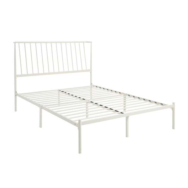 English Elm Metal Queen Platform Bed Matte Powder Coat Angled Headboard Low Profile Frame White B011P261198
