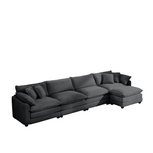 English Elm Corduroy 4-Seater Sofa With Footstool - Modern Comfort & Retro Style, Easy Assembly, Plush Pillows W714S00841