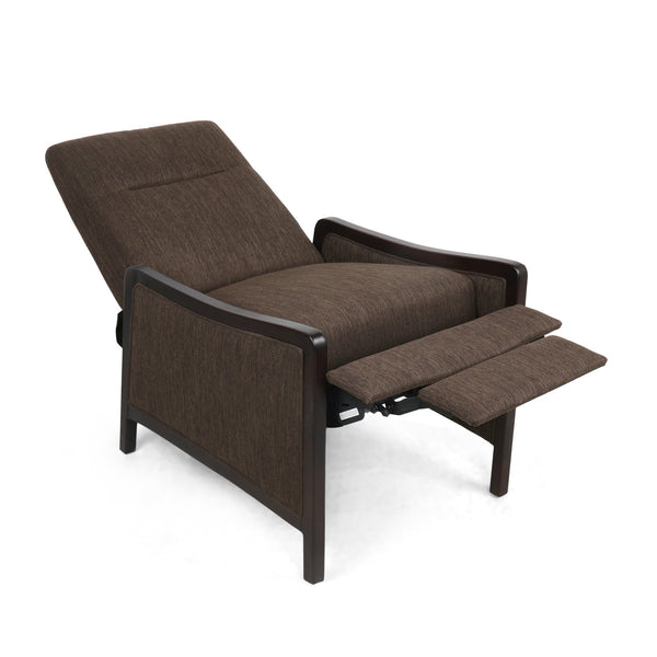 English Elm Christopher Knight Home® - Fabric Recliner Chair Mid-Century Push-Back Upholstered Armchair with Thick Cushion and Birch Frame Brown 70449.00BRN
