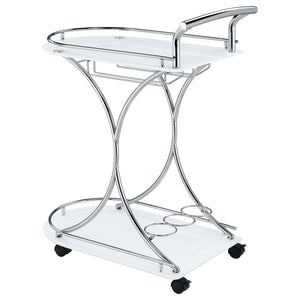 English Elm Allen White Chrome 2-Tier Bar Cart with Glass Shelves, Stemware & 3-Bottle Wine Rack for Stylish Entertaining B062P328689