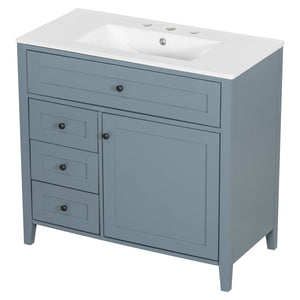 English Elm 36-Inch Blue Gray Modern Bathroom Vanity With Durable Rubberwood Cabinet, Sink & 3 Drawers For Storage N725P350821E
