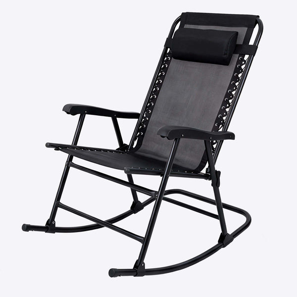 English Elm Patio Folding Rocking Chairs Set of 2 with Mesh Seat and Adjustable Headrest W5159P451092