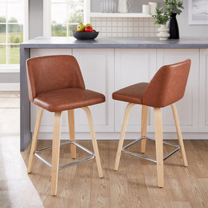 English Elm Fixed-height Swivel Counterstools Faux Leather Seat Wood Frame Chrome Footrest Set B202S01769