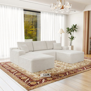 English Elm 104.3*70.8"Modular Sectional Sofa - Plush White Corduroy, No Assembly, 3-Piece Configurable Design! W3819S00029