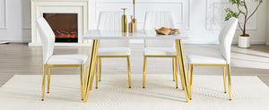 English Elm Table and Chair Set Marble Glass Top Gold Legs Modern Dining for Small Spaces W1151S04637
