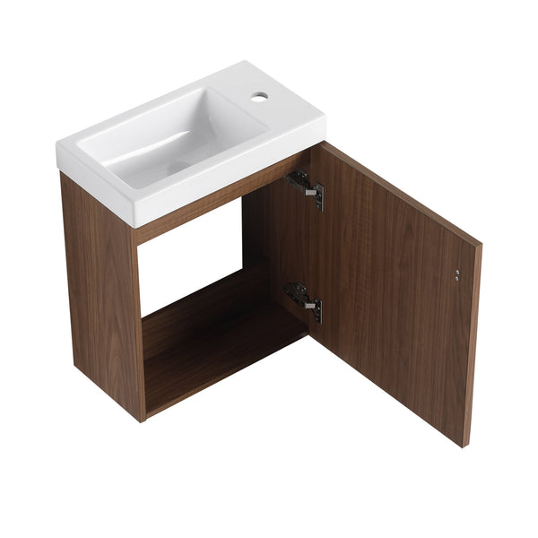 English Elm 18.5" Wall-Mounted Bathroom Vanity With Resin Sink, Soft-Close Door & Stylish Natural Walnut Finish W1972P362141