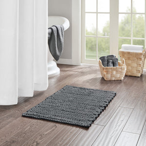 JLA Home Madison Park - 100% Cotton chenille chain-stitch bath rug — plush, quick-dry, OEKO-TEX certified, non-skid backing Charcoal MP72-5831