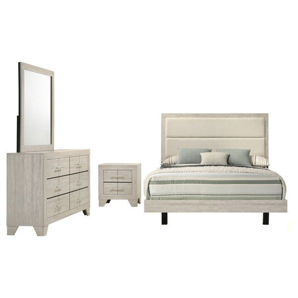 English Elm Pierce Queen Bedroom Set with Led Headboard Diamond Embossed High Gloss Finish B062S01770
