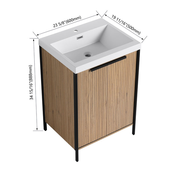 English Elm 24" Freestanding Bathroom Vanity with Resin Integrated Sink, Soft-Close Doors, Adjustable Shelf, Durable Plywood Finish Light Coffee W999S00294