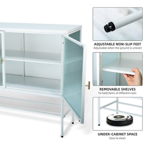 English Elm White Sideboard Storage Cabinet With Two Fluted Glass Doors Detachable Shelves Bottom Space For Living Room, Office, Dinging Room and Entryway (Old Sku:W68743732)