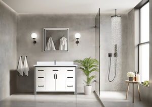 English Elm White 48-in Bath Vanity Cabinet with Soft-Close Drawers, Solid Wood Frame, Fully Assembled Storage B2731P260689