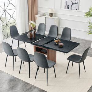 English Elm Expandable Dining Set Seats Eight with Linen Chairs and Dual Tone Mdf Table Dark Gray,Walnut+Black W1151S04695