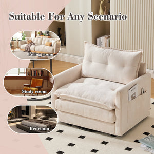 English Elm UNITED Swivel Barrel Chair with Chenille Upholstery, 360° Smooth Rotation, Padded Arm Comfort and Side Pockets for Living Room Relaxation Beige W1568P290083