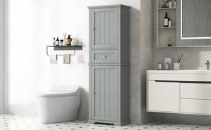 English Elm Tall Bathroom Storage Cabinet - Stylish Freestanding Organizer With Drawer & Adjustable Shelf In Grey N725P206890E-GIGA