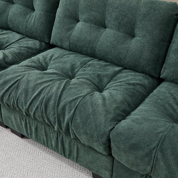 English Elm Modular Cloud Sectional Sofa Flannelette Deep Seat Couch for Living Room with Pillows Green W2120S00031