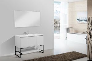 English Elm 48" Floating Bathroom Vanity Base Glossy White Soft Close Cabinet No Sink W1920P263628