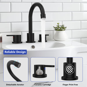 English Elm Widespread Matte Black 2-Handle Bathroom Faucet 8" Centerset, 360° Swivel, Water-Saving Design T3177P277511