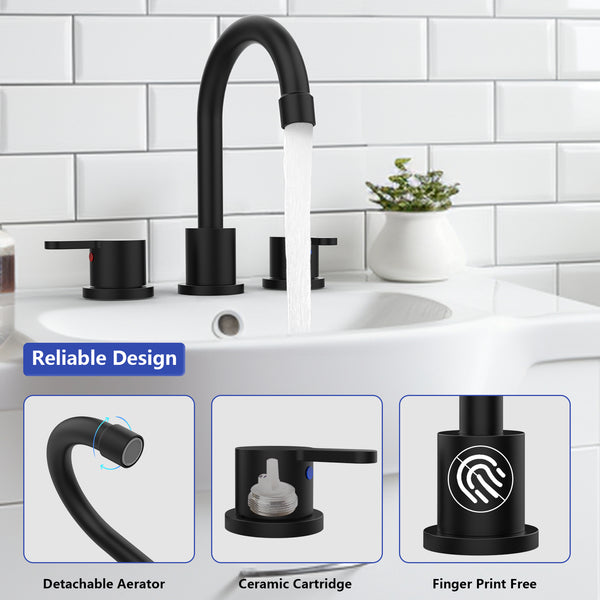 English Elm Widespread Matte Black 2-Handle Bathroom Faucet 8" Centerset, 360° Swivel, Water-Saving Design T3177P277511