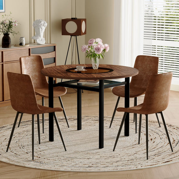 English Elm Table and Chair Set 42 Inch Round Wood Grain Dining with 4 Linen Cushioned Seats W1151S04479