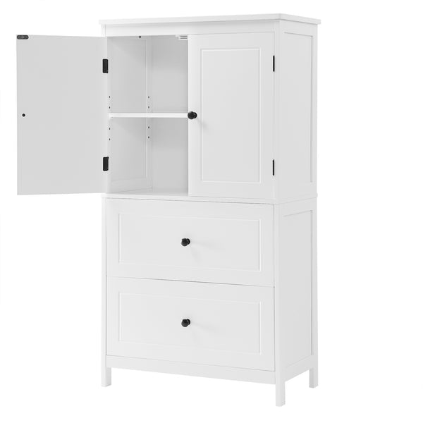 English Elm Bathroom Storage Cabinet with Two Doors and Drawers, Adjustable Shelf, MDF Finish, Slim 28"L x 15"W White N725P188460K