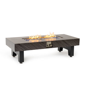English Elm 54_inch Iron Fire Pit Table Stone Finish with Stainless Burner, Propane Powered, Spacious Patio Centerpiece Black W3131P277181