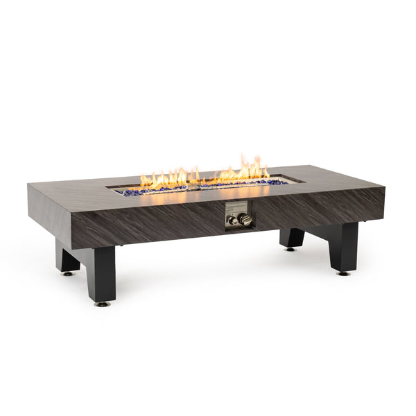 English Elm 54_inch Iron Fire Pit Table Stone Finish with Stainless Burner, Propane Powered, Spacious Patio Centerpiece Black W3131P277181