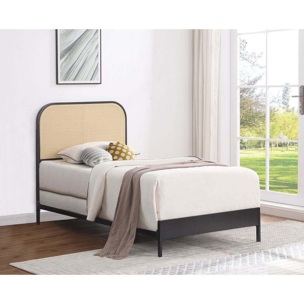 English Elm Kenneth Radio Weave Cane Full Bed Steel Frame with Woven Rattan Headboard B062P440085