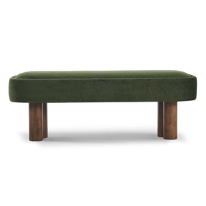 English Elm Indoor Boucle Upholstered Bench with Walnut Legs Textured Khaki Dining Seating Green,Walnut N779P390675G