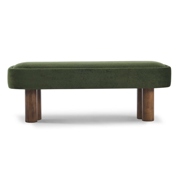 English Elm Indoor Boucle Upholstered Bench with Walnut Legs Textured Khaki Dining Seating Green,Walnut N779P390675G