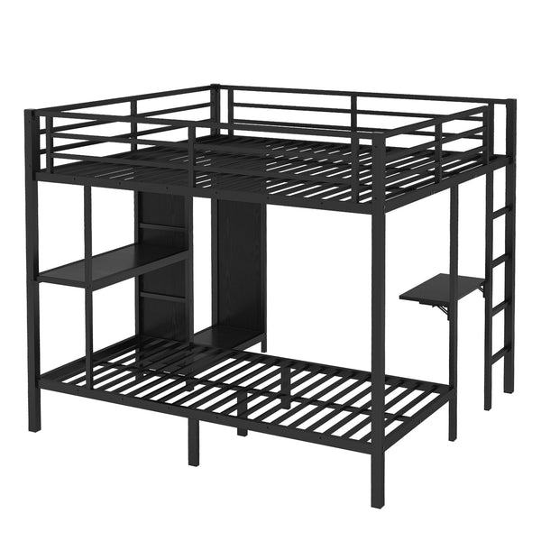 English Elm King Metal Bunk Bed King over Twin XL with Built-In Wardrobe, Foldable Desk, Shelf & Sturdy MDF W1580S00111