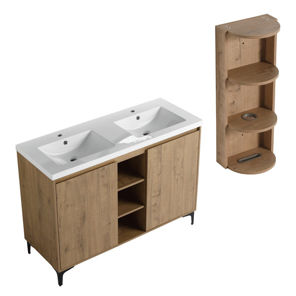 English Elm 48" Freestanding modern bathroom vanity with integrated white resin sink, soft-close doors, durable plywood finish Imitative Oak W999S00345
